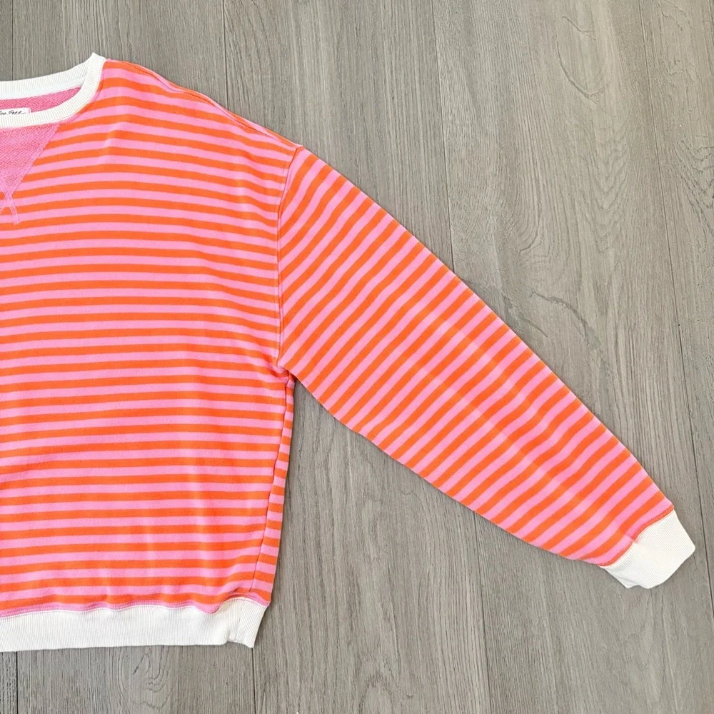 Free People We The Free Oversized Crew Neck Stripe Sweatshirt Papaya Pink Orange - Picture 3 of 10